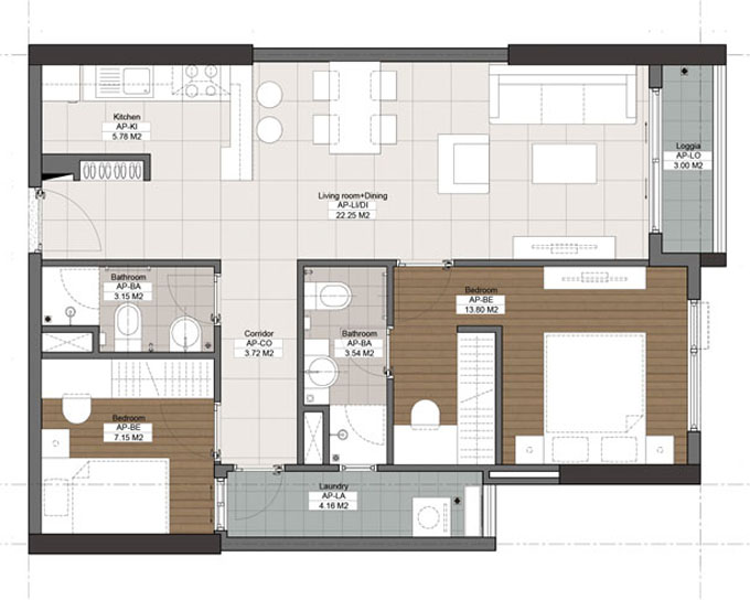 Căn hộ 69.44 m²