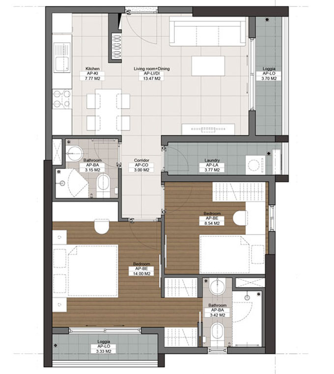 Căn hộ  68.08m²